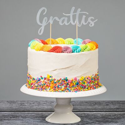 Cake Topper Grattis Silver