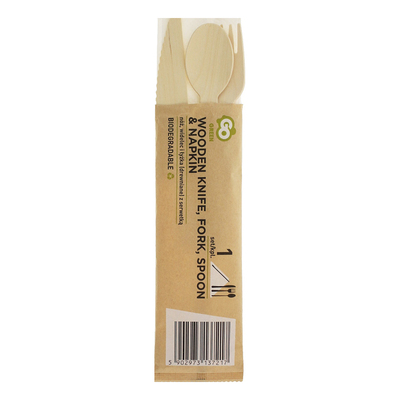 Miljövänliga Träbestick med Servett - 1-pack