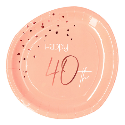 Papperstallrikar Happy 40th Lush Blush - 8-pack