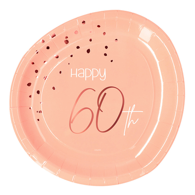 Papperstallrikar Happy 60th Lush Blush - 8-pack