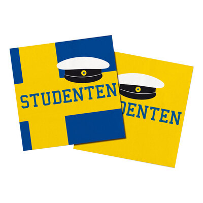 Servetter Blå/Gul Studenten - 20-pack